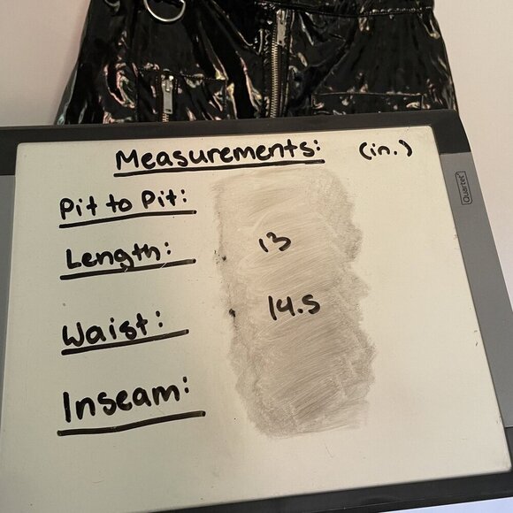 Black Vinyl Mini Skirt With Zipper Pockets & Ring Detail By Garage P/S women's - Picture 7 of 8